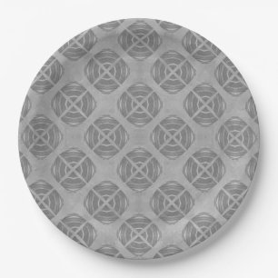 Crosses and Circles Grey Geometric Pattern Paper Plates