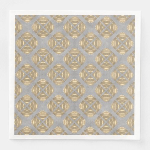 Crosses and Circles Grey Gold Geometric Pattern Paper Dinner Napkins