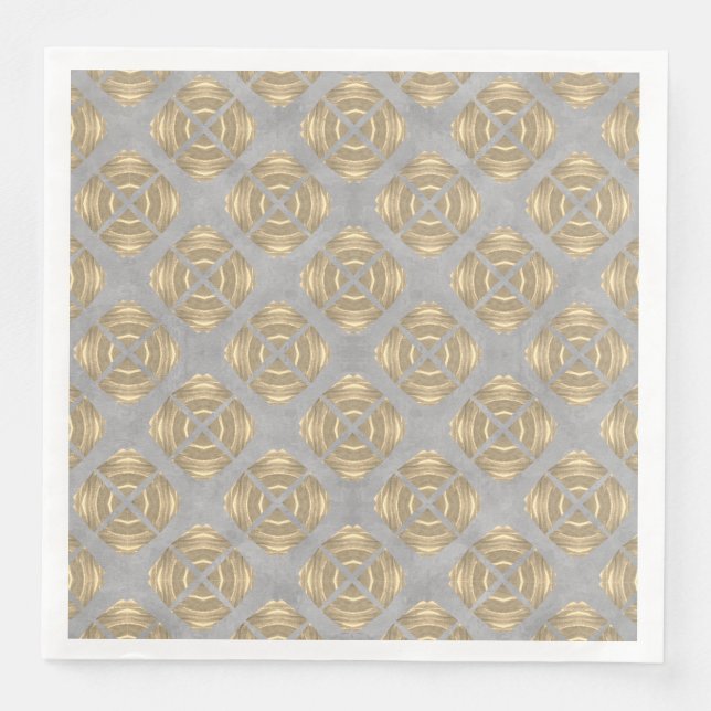 Crosses and Circles Grey Gold Geometric Pattern Paper Dinner Napkins (Front)