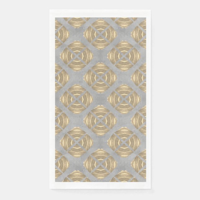 Crosses and Circles Grey Gold Geometric Pattern Paper Guest Towels (Front)