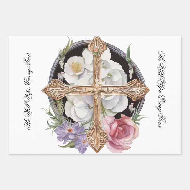 Crosses and Scriptures for Condolences Wrapping Paper Sheets (Front)