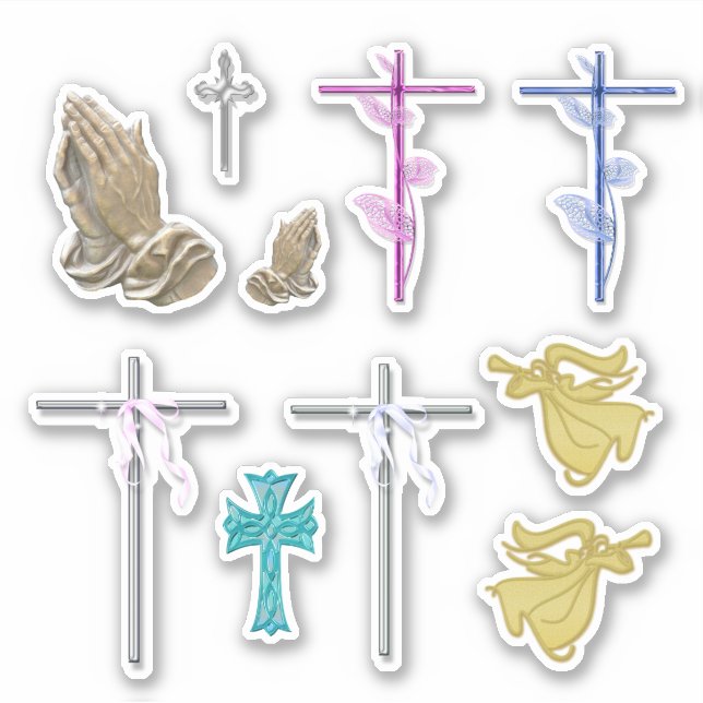 Crosses, Angels & Praying hands christian church Sticker (Front)