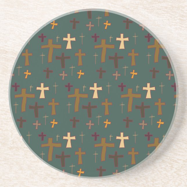 Crosses Christian Themed Dark Teal Coaster (Front)