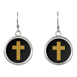 Crosses - Faux Mustard Gold on Black Earrings
