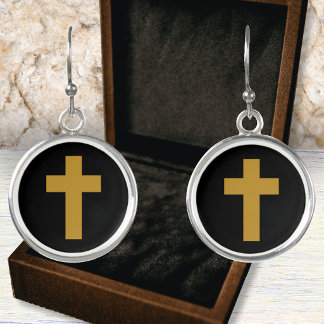 Crosses - Faux Mustard Gold on Black Earrings
