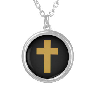 Crosses - Faux Mustard Gold on Black Silver Plated Necklace