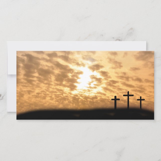 Crosses on a Hill Easter "He is Risen" Photo Card (Front)