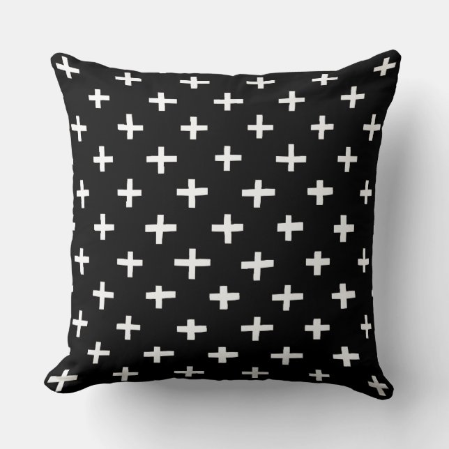 Crosses Pattern - Black Throw Pillow (Front)