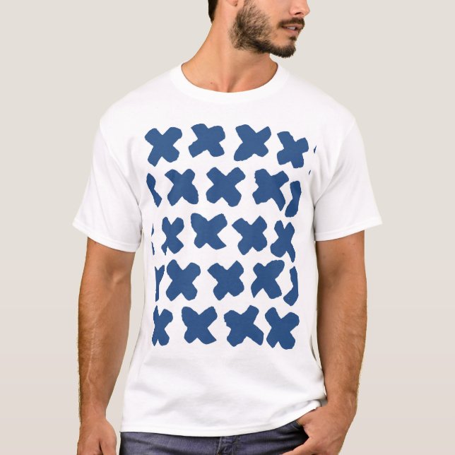 Crosses Shibori: Indigo Batik Pattern T-Shirt (Front)