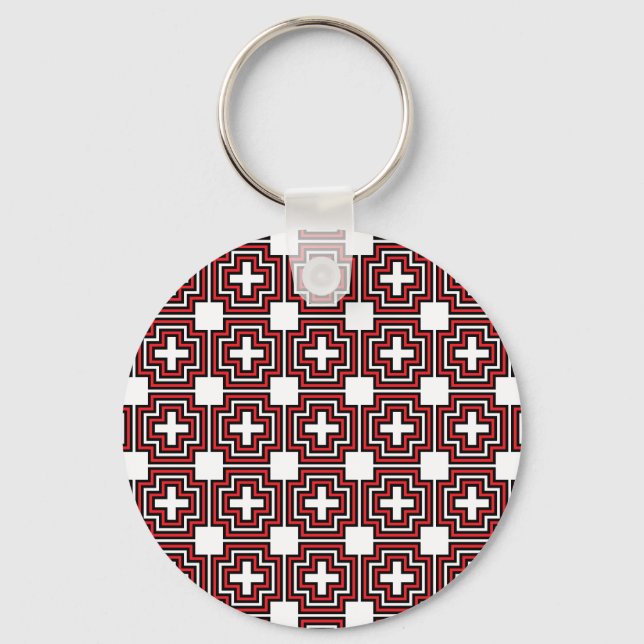 Crosses & Squares Red - Keychain (Front)