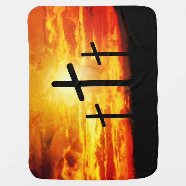 Crosses Sunset Silhouette Painting Artwork-67137 Baby Blanket (Front)