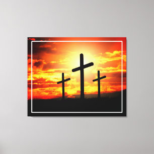 Crosses Sunset Silhouette Painting Artwork-67137 Canvas Print
