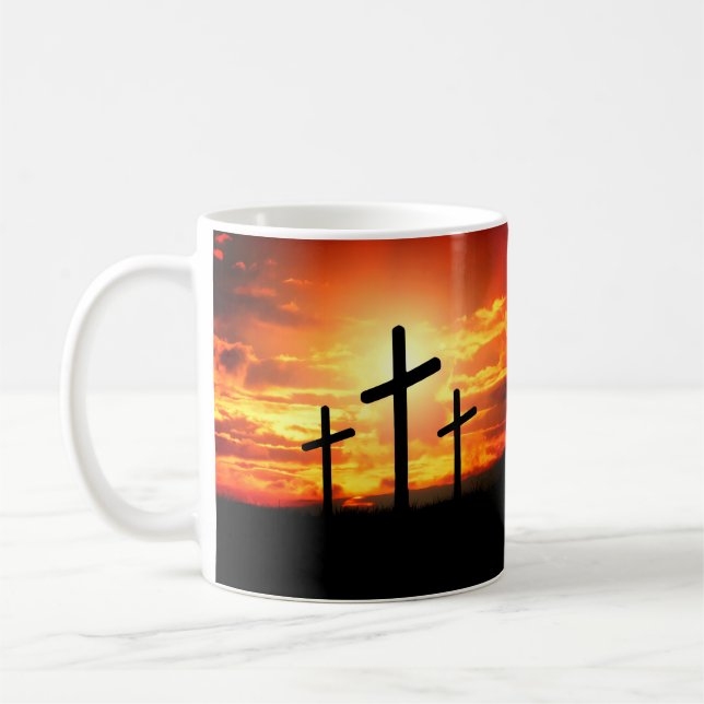 Crosses Sunset Silhouette Painting Artwork-67137 Coffee Mug (Left)