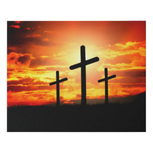 Crosses Sunset Silhouette Painting Artwork-67137 Faux Canvas Print