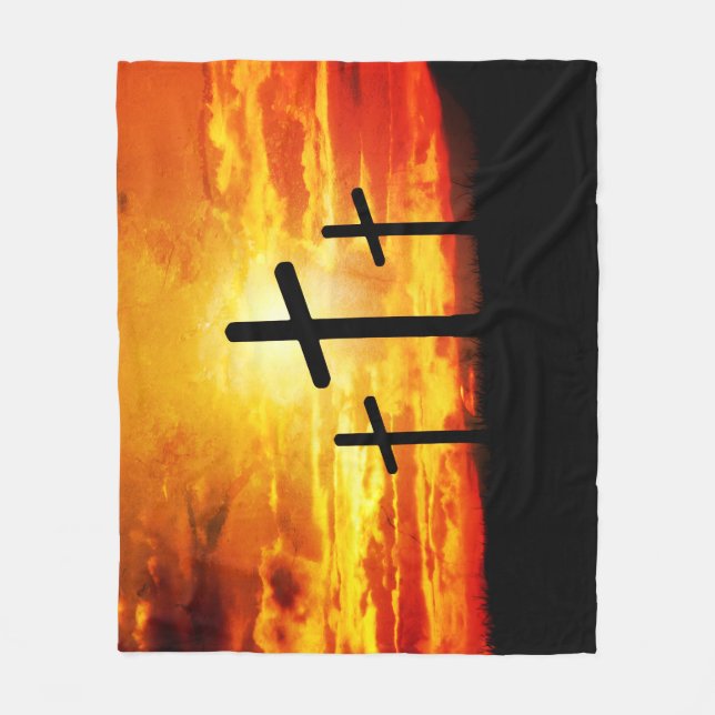 Crosses Sunset Silhouette Painting Artwork-67137 Fleece Blanket (Front)