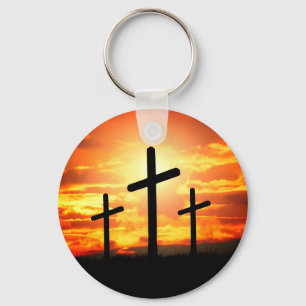 Crosses Sunset Silhouette Painting Artwork-67137 Keychain