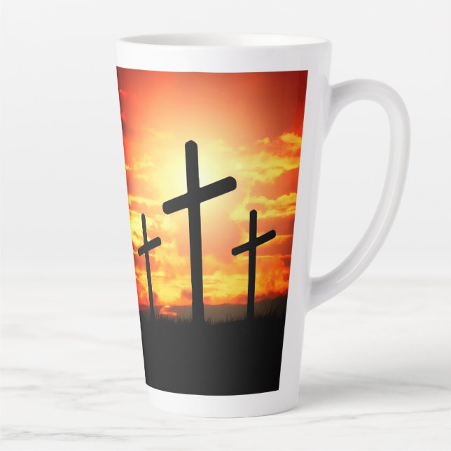 Crosses Sunset Silhouette Painting Artwork-67137 Latte Mug (Right)