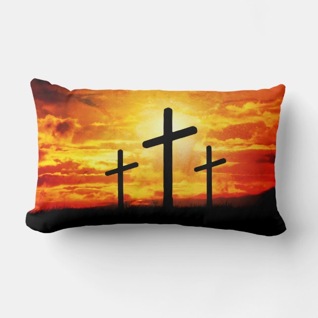 Crosses Sunset Silhouette Painting Artwork-67137 Lumbar Pillow (Front)