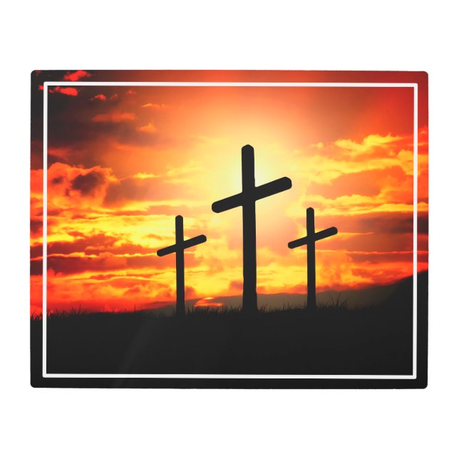 Crosses Sunset Silhouette Painting Artwork-67137 Metal Print (Front)