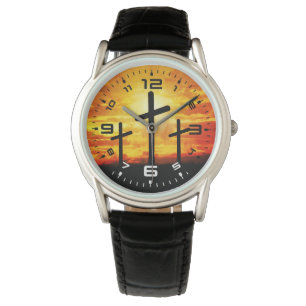 Crosses Sunset Silhouette Painting Artwork-67137 Watch