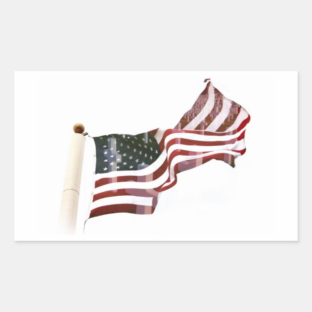 Crosses Within Old Glory - Memorial Day Rectangular Sticker (Front)