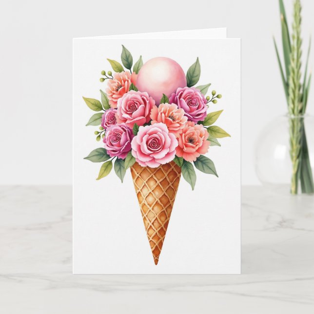 Crosshatch Floral Cone Card (Front)