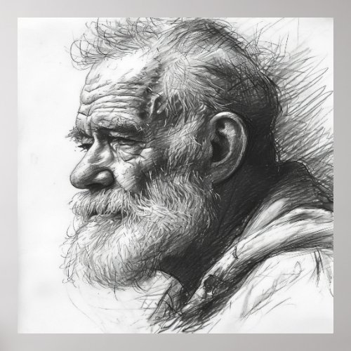 Crosshatch Old Man Portrait Poster