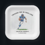Crossing 40 Yard American Football 40th birthday Paper Plates<br><div class="desc">Kick off the party in style with this American football–inspired birthday paper plate. The design shows a watercolor illustration of a football player in white and blue gear, jersey number 40, running with the ball. The headline “Crossing the 40 yard line” adds a playful nod to the milestone. Ideal for...</div>