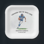 Crossing 40 Yard American Football 40th birthday Paper Plates<br><div class="desc">Kick off the party in style with this American football–inspired birthday paper plate. The design shows a watercolor illustration of a football player in white and blue gear, jersey number 40, running with the ball. The headline “Crossing the 40 yard line” adds a playful nod to the milestone. Ideal for...</div>