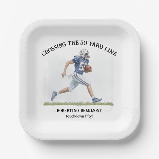 Crossing 50 Yard American Football 50th birthday Paper Plates (Front)