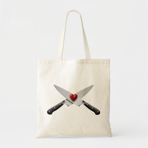 crossing chef knives with heart tote bag