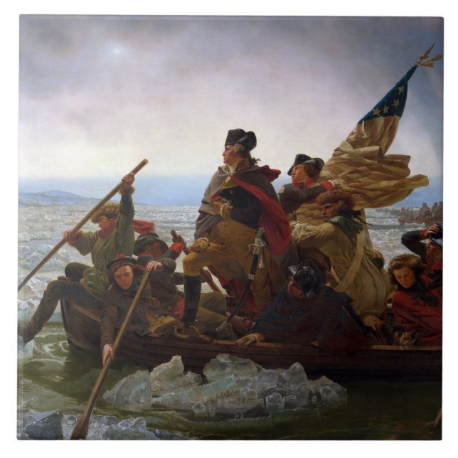 Crossing Delaware 1776: General George Washington Ceramic Tile (Front)