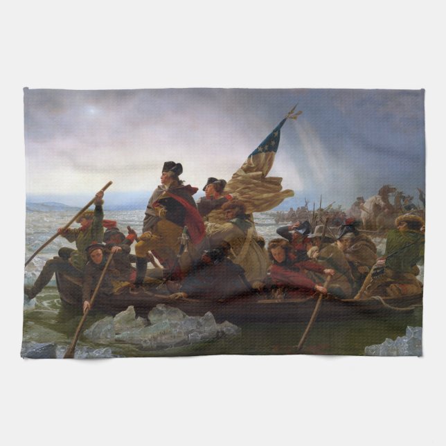 Crossing Delaware 1776: General George Washington Kitchen Towel (Horizontal)