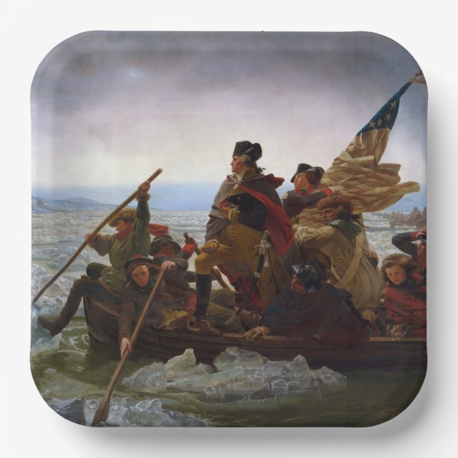 Crossing Delaware 1776: General George Washington Paper Plates (Front)
