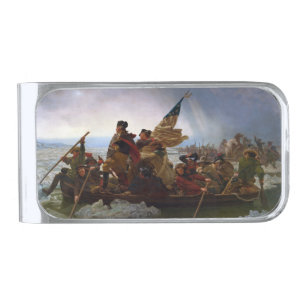 Crossing Delaware 1776: General George Washington Silver Finish Money Clip