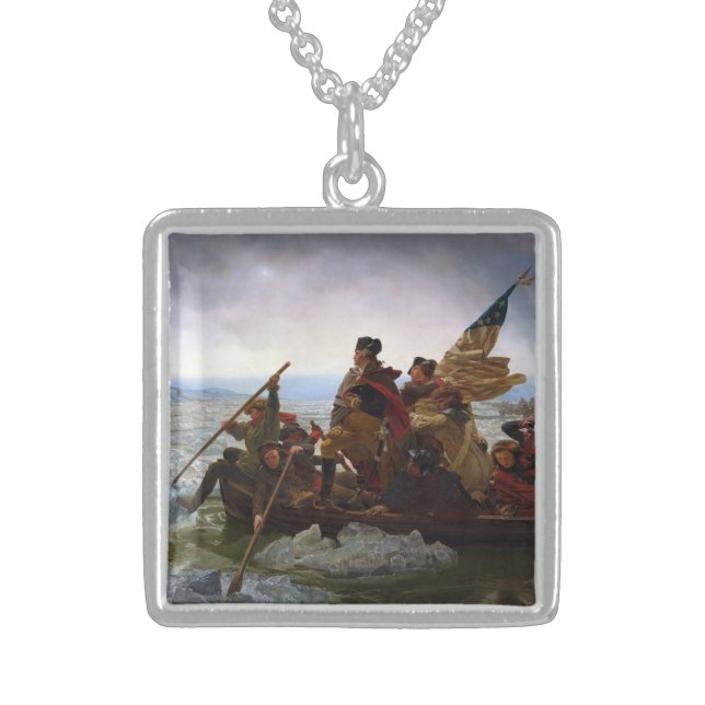 Crossing Delaware 1776: General George Washington Sterling Silver Necklace (Front)