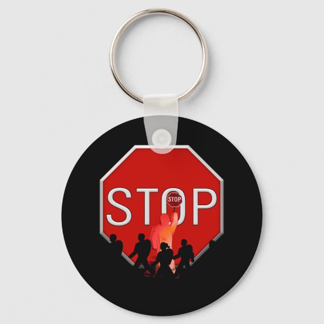 Crossing Guard w/Kids & Stop Sign Keychain (Front)