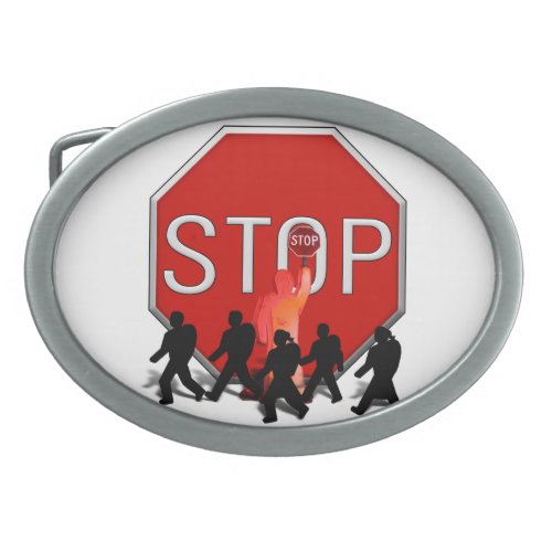 Crossing Guard wKids  Stop Sign Oval Belt Buckle