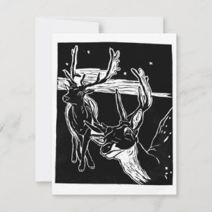 Crossing Paths Deer linocut RSVP Card