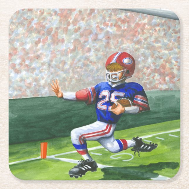 Crossing the Goal Line for a Touchdown Square Paper Coaster (Front)