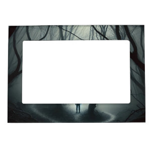 Crossroads in the Fog - Gloomy Forest Art Print Magnetic Frame