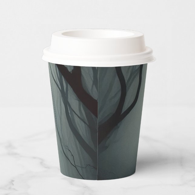 Crossroads in the Fog - Gloomy Forest Art Print Paper Cups (Right)