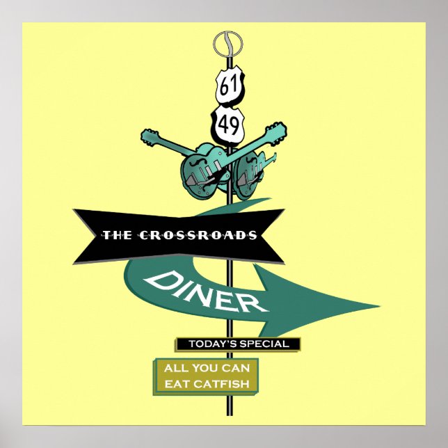 Crossroads Vintage Diner Sign Poster (Front)