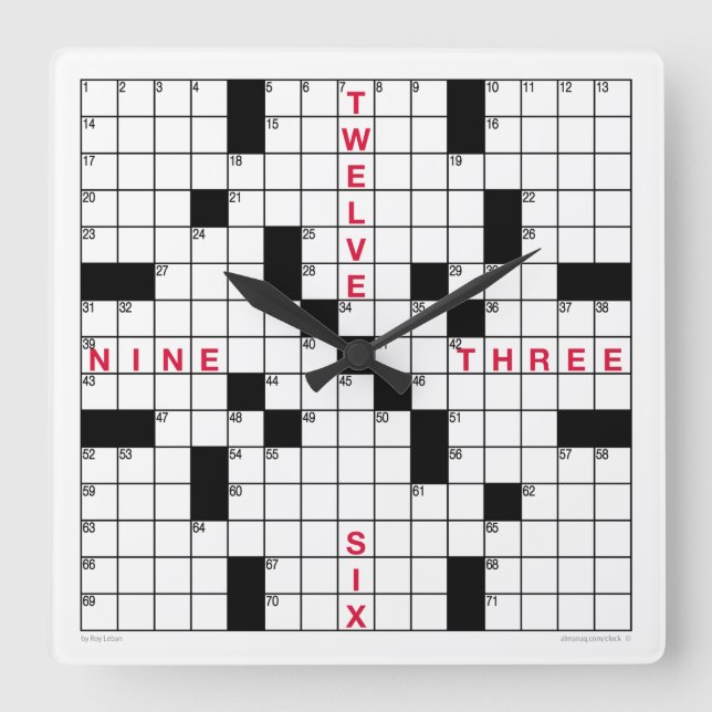 Crossword Clock with downloadable puzzle (black) (Front)
