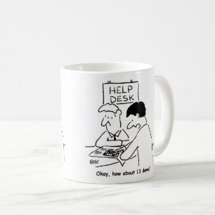 Crossword enthusiast asks at a help desk coffee mug