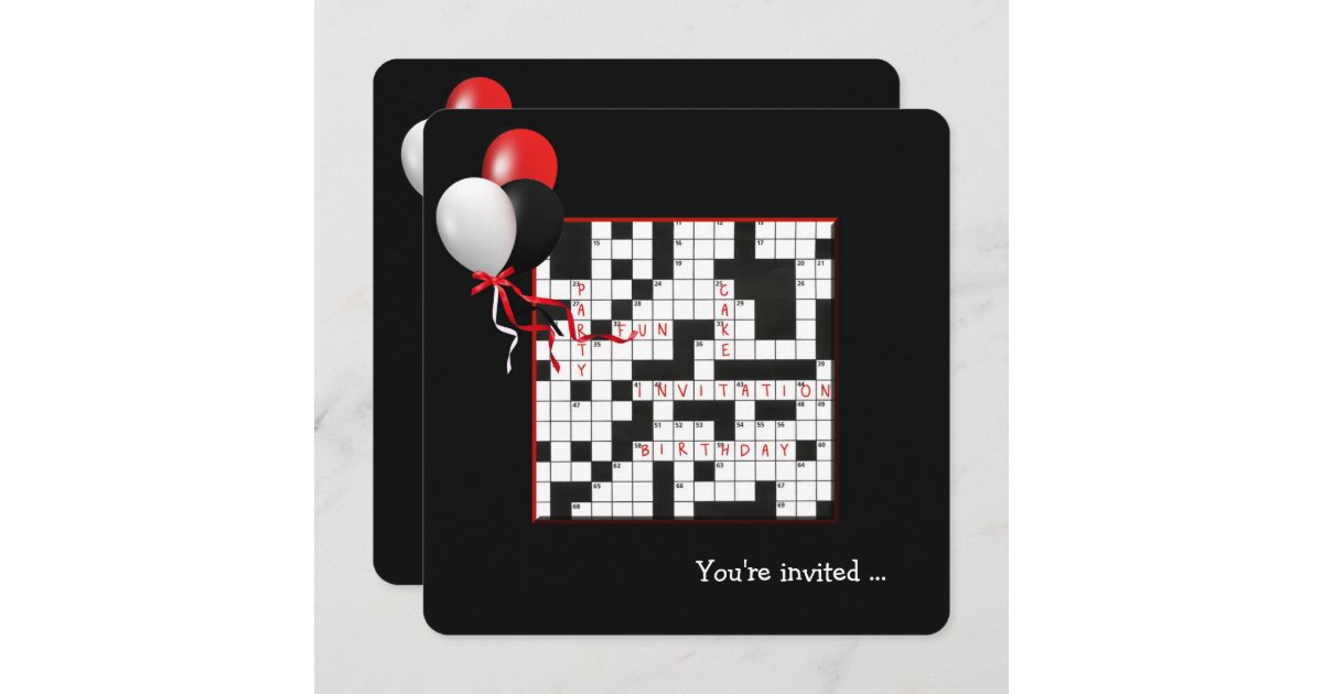 Crossword Puzzle and Balloons Birthday Party Invitation