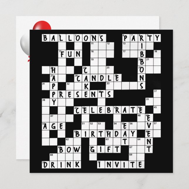 Crossword Puzzle Birthday Party Invite (Front/Back)