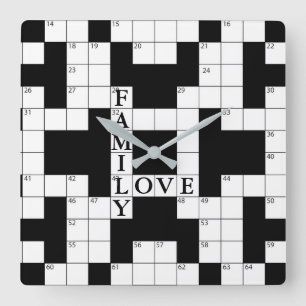 Crossword Puzzle Family Love Square Wall Clock