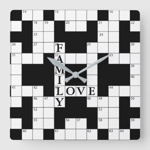 Crossword Puzzle Family Love Square Wall Clock