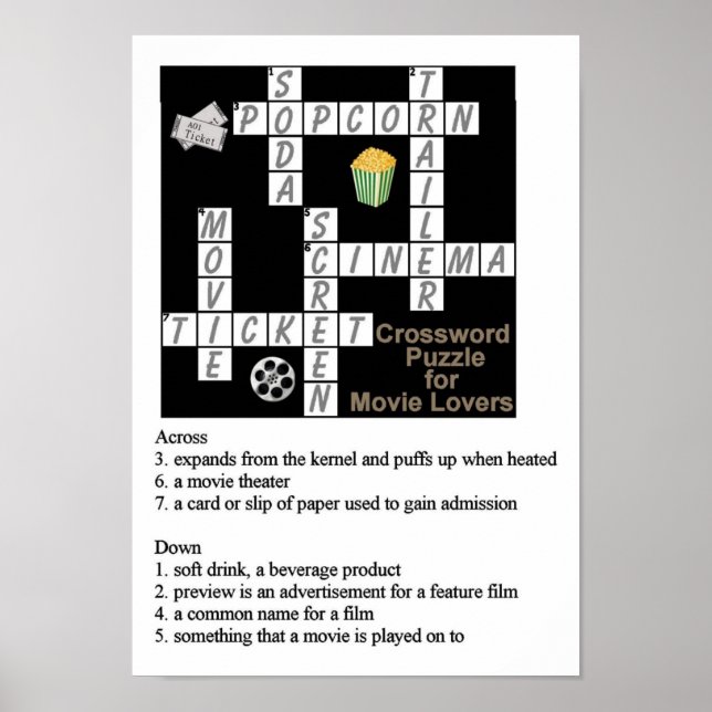 Crossword Puzzle for Movie Lovers Poster (Front)